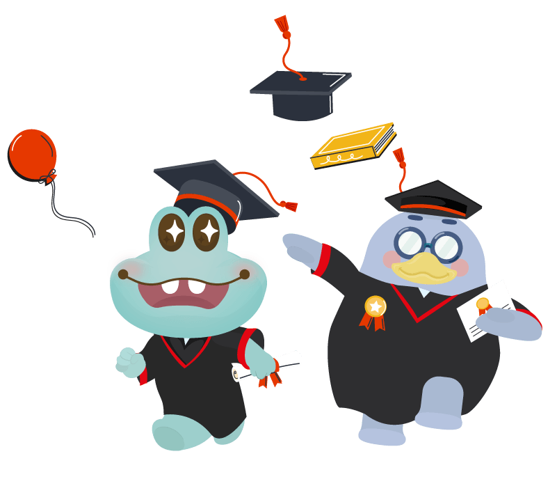 WPORT mascots celebrating graduation
